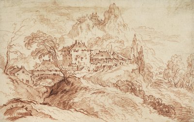 Un villaggio italiano in un paesaggio montuoso da François Boucher